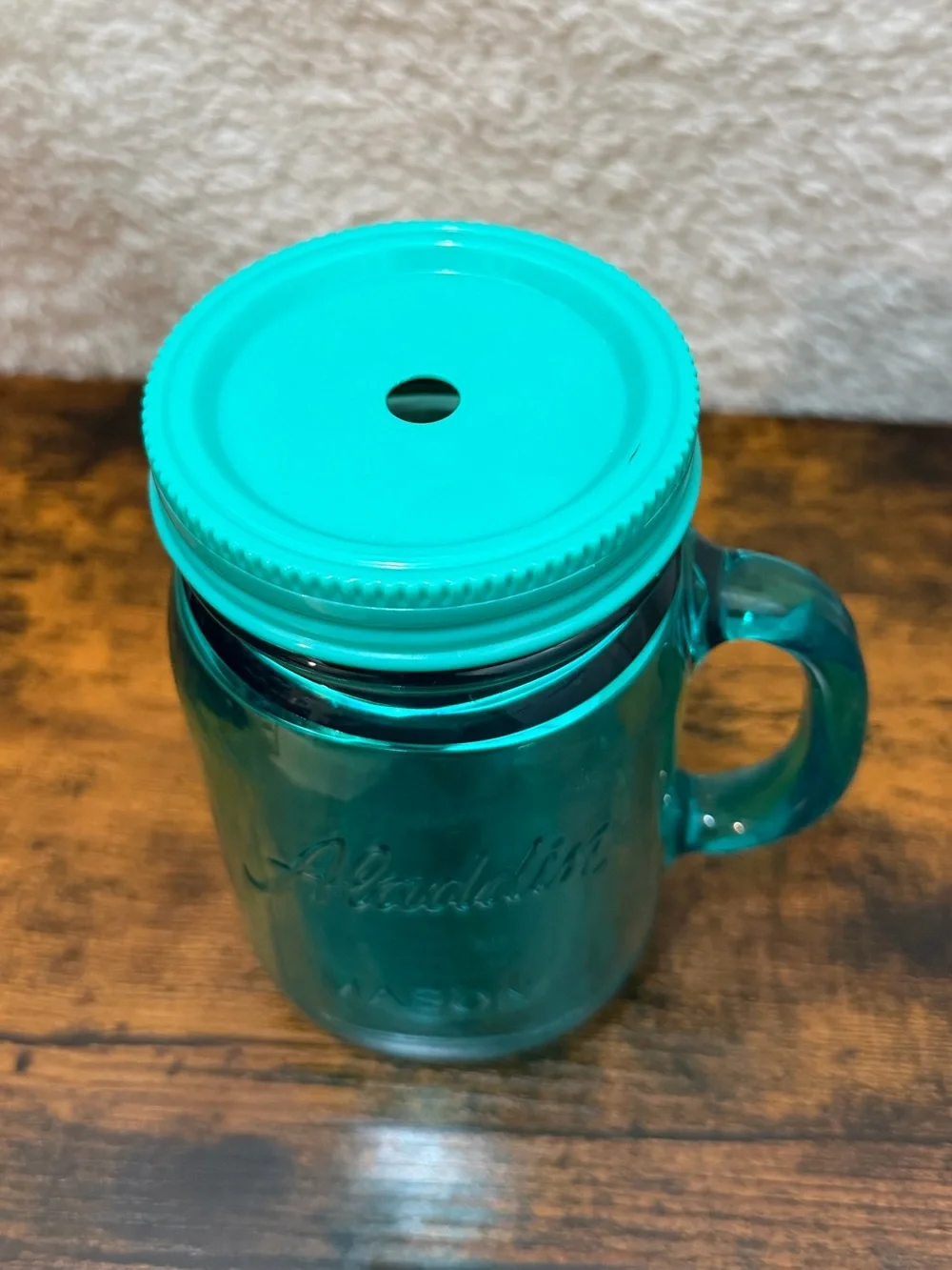 Aladdin MASON Jar Mug Cup 16oz Teal Insulated Lid Handel Plastic Lemon BPA Free